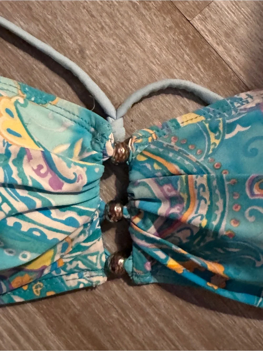 Lauren Ralph Lauren Teal Paisley Face Mask with Accent Bead